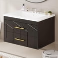 thumbnail image 2 of Yiwa 30 Inch Wall-Mounted Bathroom Vanity, Modern Floating Cabinet with Ceramic Basin and Two Gold-Handle Storage Drawers, 2 of 6