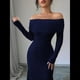 thumbnail image 5 of Vestido Ajustado de Larga con Hombros Descubiertos para Mujer, Elegante Vestido para Cóctel o Fiesta Azul Marino XL, 5 of 9
