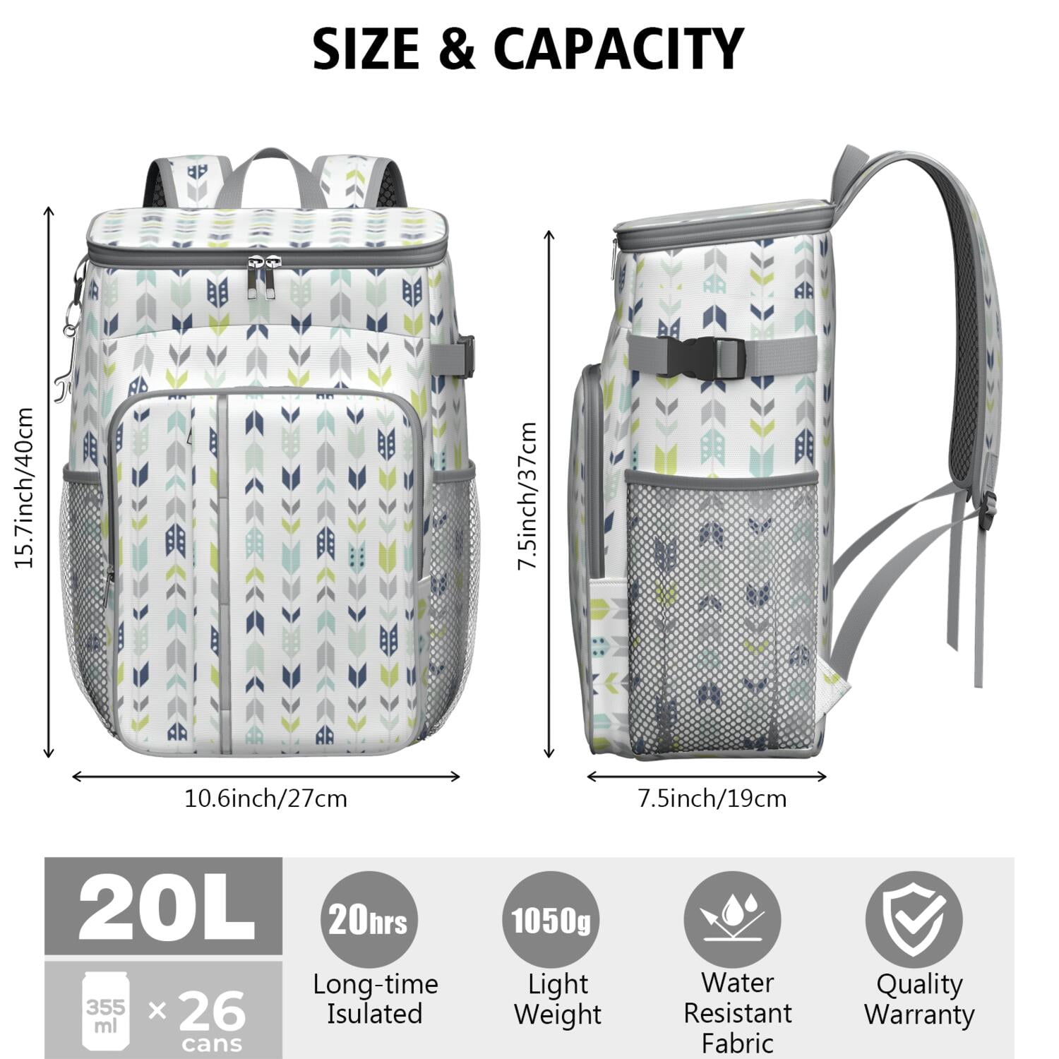 Travel Cooler Bag - Boho Bohemia Pioneer Flower Geometric Line Art Camping Beer Cooler Backpack with Bottle Opener- Waterproof Insulated Picnic Backpacks - Cooler Bag for Beach