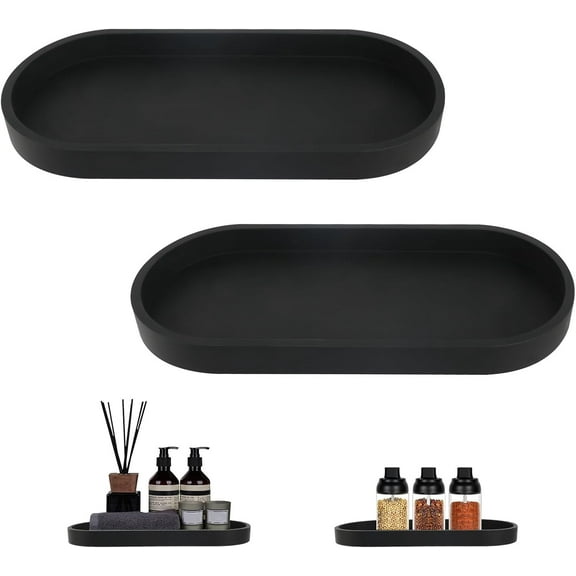 LZLINGMEI 2 Pieces Bathroom Tray Decorative Tray Decorative Tray Black Silicone Storage Tray Small Tray for Washbasin Bathtub Kitchen Sink and Toilet