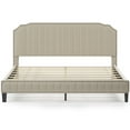 thumbnail image 3 of King Size Upholstered Platform Bed, Elegant Modern Linen Upholstered Platform Bed Frame with Curved Headboard and Nailhead Trim, Solid Wood Platform Bed with Slat Support, No Box Spring Needed, Cream, 3 of 7