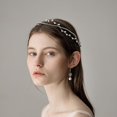 thumbnail image 4 of Tocado nupcial con pedrería, accesorios para el cabello de cristal rosa para mujeres y niñas, tiara de boda de oro rosa, 4 of 5