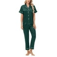 thumbnail image 4 of felwors Silk Satin Pajamas Set Women Short Sleeve Sleepwear Soft Button Down Loungewear Pjs Set Green, XXL, 4 of 8