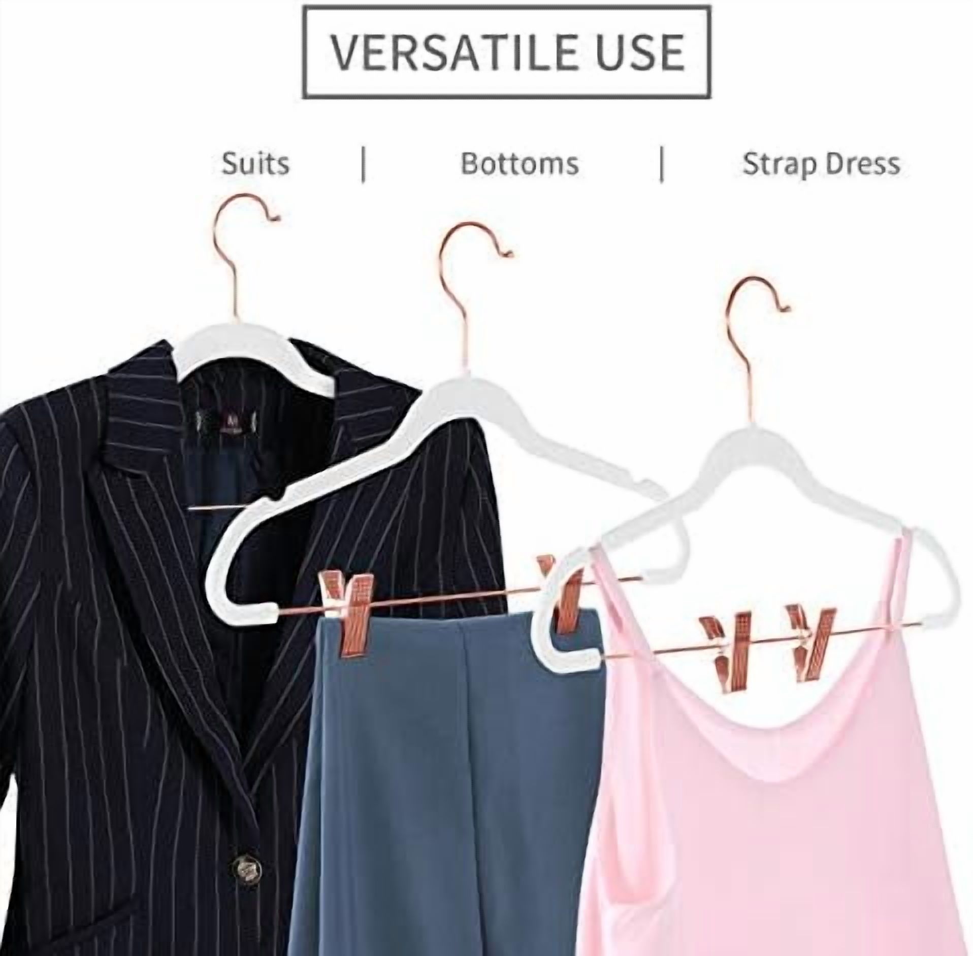 Premium Velvet Pants Hangers with Clips (Pack of 20) Slim Skirt Hangers- Non Slip Felt Outfit Dress Hangers White - Copper/Rose Gold Hooks,Space Saving Shirt Clothes Hangers