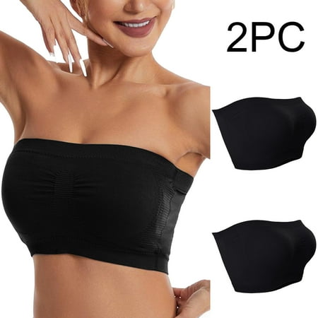 Crunowin Women s Tube Top Bra 2 Pack  Traceless Breathable Comfort Solid Color No Underwire Strapless Underwear Black M