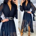 thumbnail image 2 of Women's Wrap V Neck Long Sleeve Pom Pom Ruffle Boho Dress Slit Flowy Summer Beach Dresses Cocktail Party Maxi Dress, 2 of 7