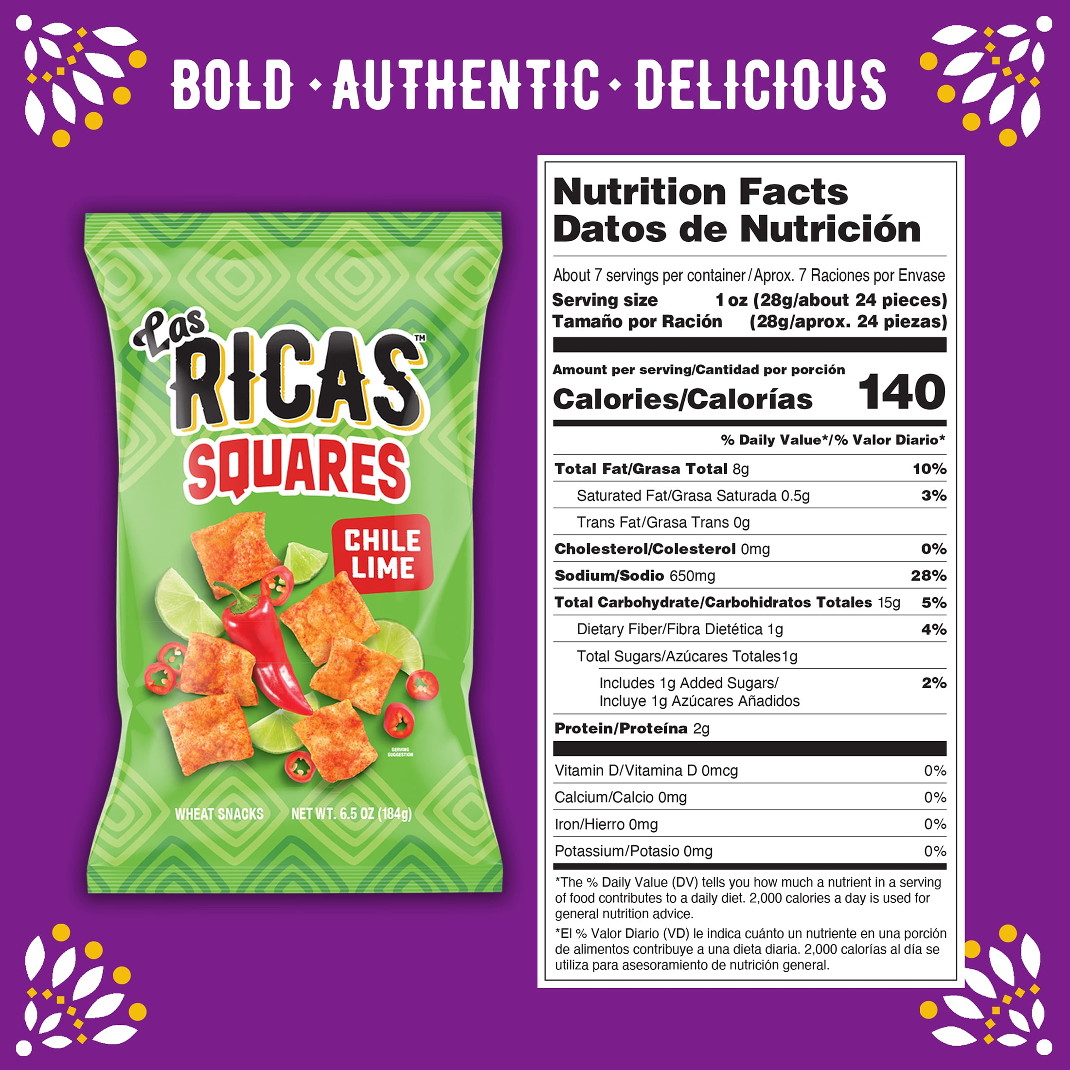 Las Ricas Chile and Lime Squares, 6.5oz Bag