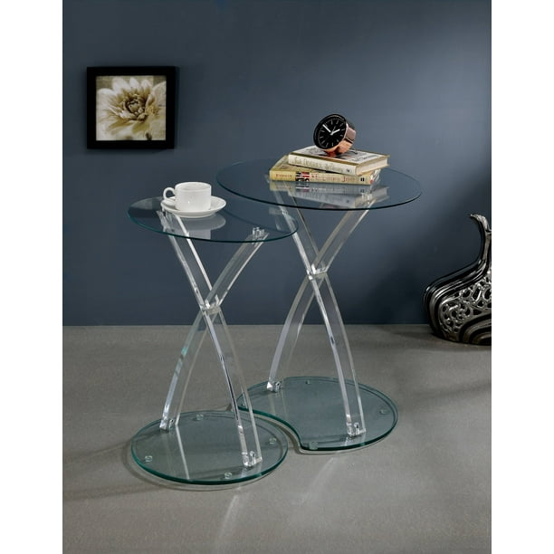 Furniture of America Mandy Contemporary Nesting Tables, Clear