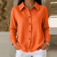 thumbnail image 2 of WULMLEO Waffle Knit Button Down Shirts for Women Casual Oversized Long Sleeve Collared Sweater Dressy Blouse Fall Tops Orange M, 2 of 6