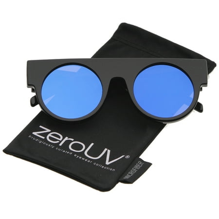 zeroUV - Futuristic Geometric Flat Top Color Mirrored Flat Lens Round Sunglasses - 47mm