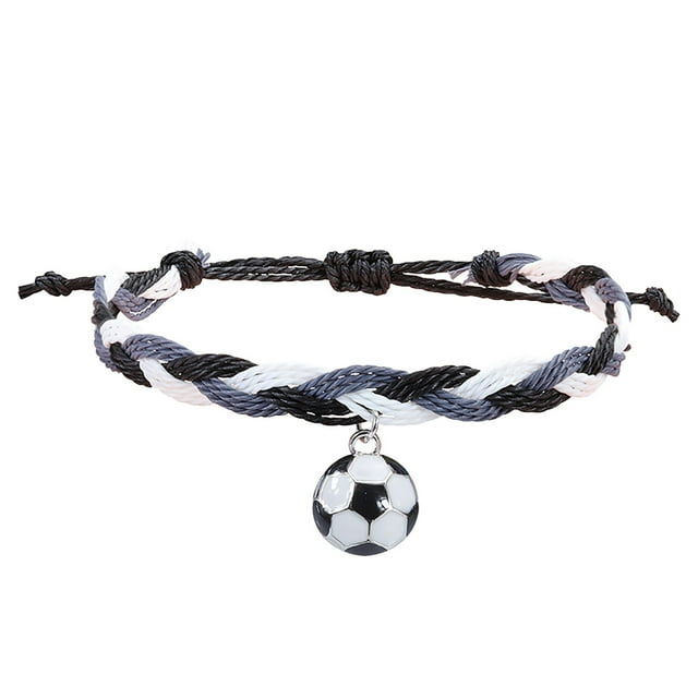 Pulseras de Fútbol Charm Favors Fútbol Negro Rojo Blanco Marrón Pulseras de Fútbol Cuentas Ajustable Inspirational for Teens Adults Sport Birthday Football Favors For