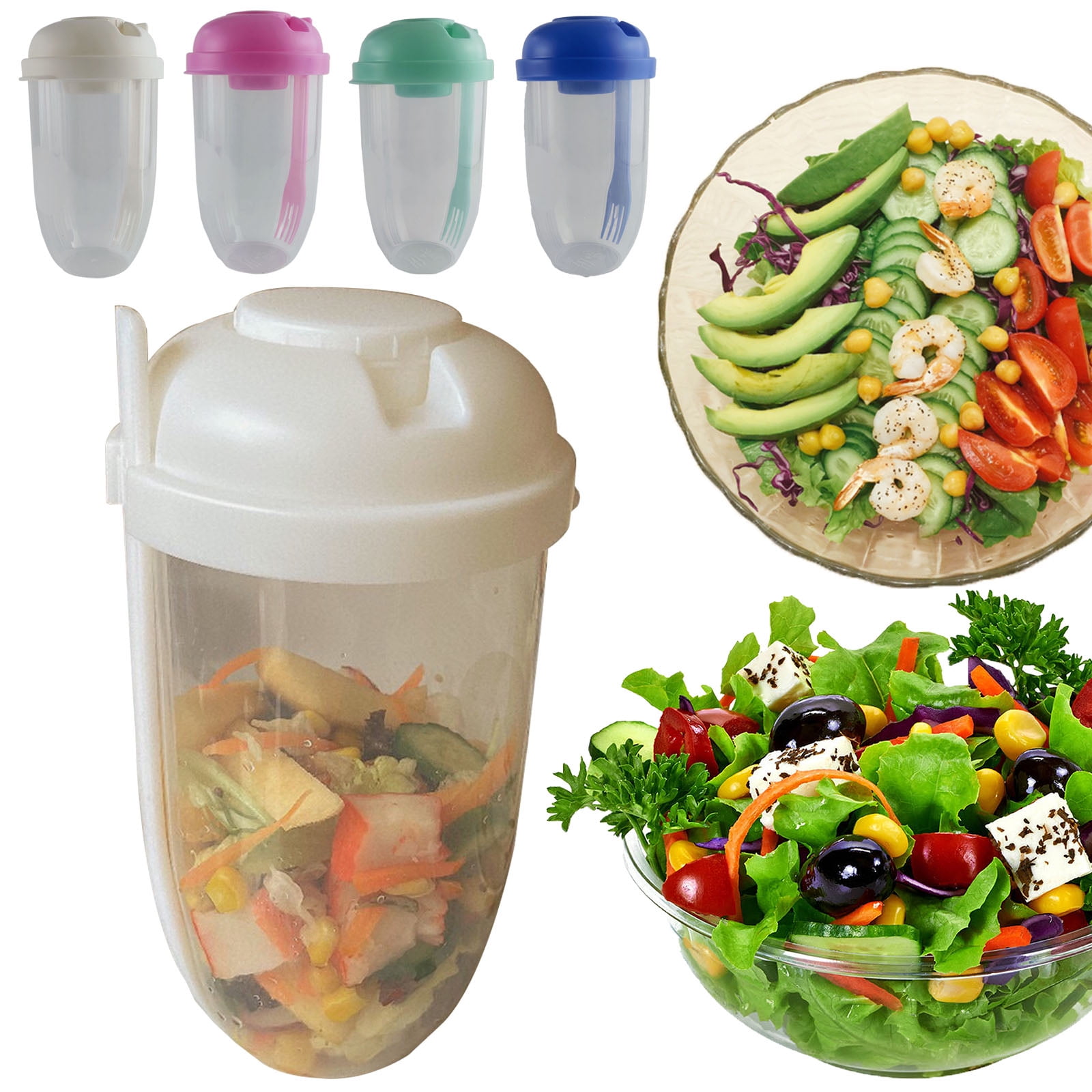 zkosieng 2022 New Keep Fit Salad Meal Shaker Cup with Fork and Dressing  Holder, Fresh Washing Brush, Health Container, Portable Vegetable Breakfast  to