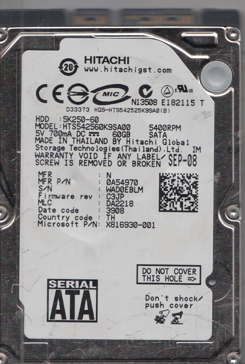 HTS542516K9SA00, PN 0A54924, MLC DA2128, Hitachi 160GB SATA