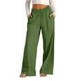 thumbnail image 4 of Outfmvch Women Linen Cropped Pants Cropped Pant with Pockets Pull on Pants resort wear for women 2026 Plain Drawstring Trousers Cruise Pants Linen Capri Pants Elastic Waist Palazzo Trousers Green 3XL, 4 of 9