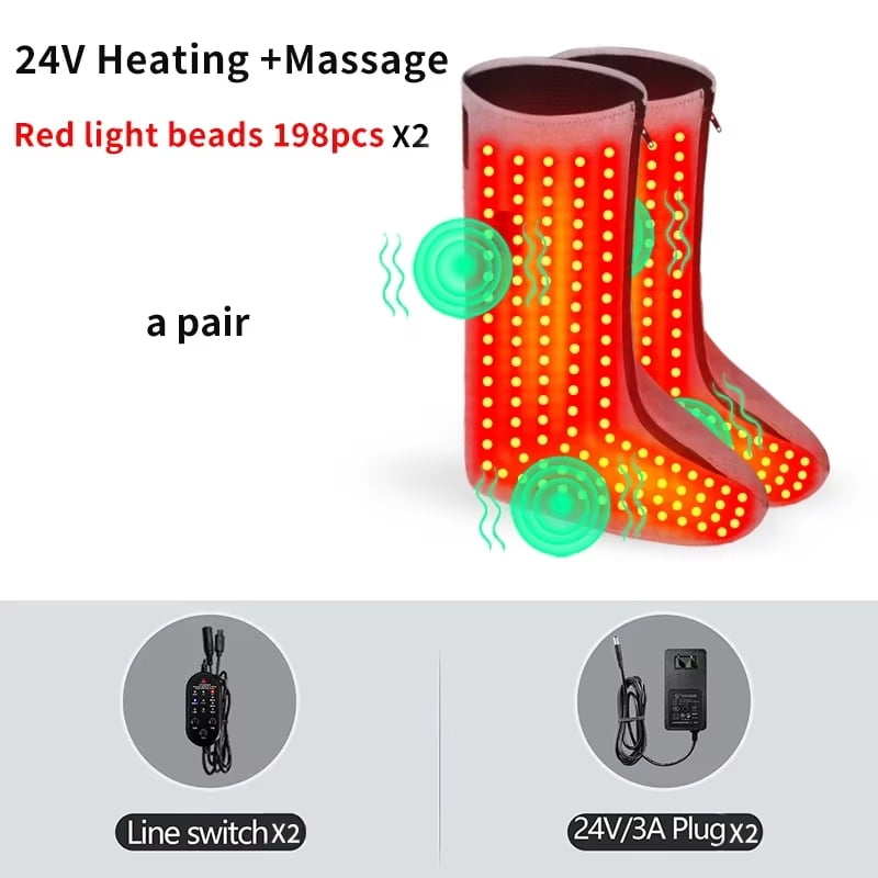 Heated Leg & Foot Massager – Electric Warming Boots with Vibration & Red Light, Full Calf to Foot Coverage, 3 Heat Levels, Auto-Off Timer, Washable, One Size, USB Powered, 2-Pack