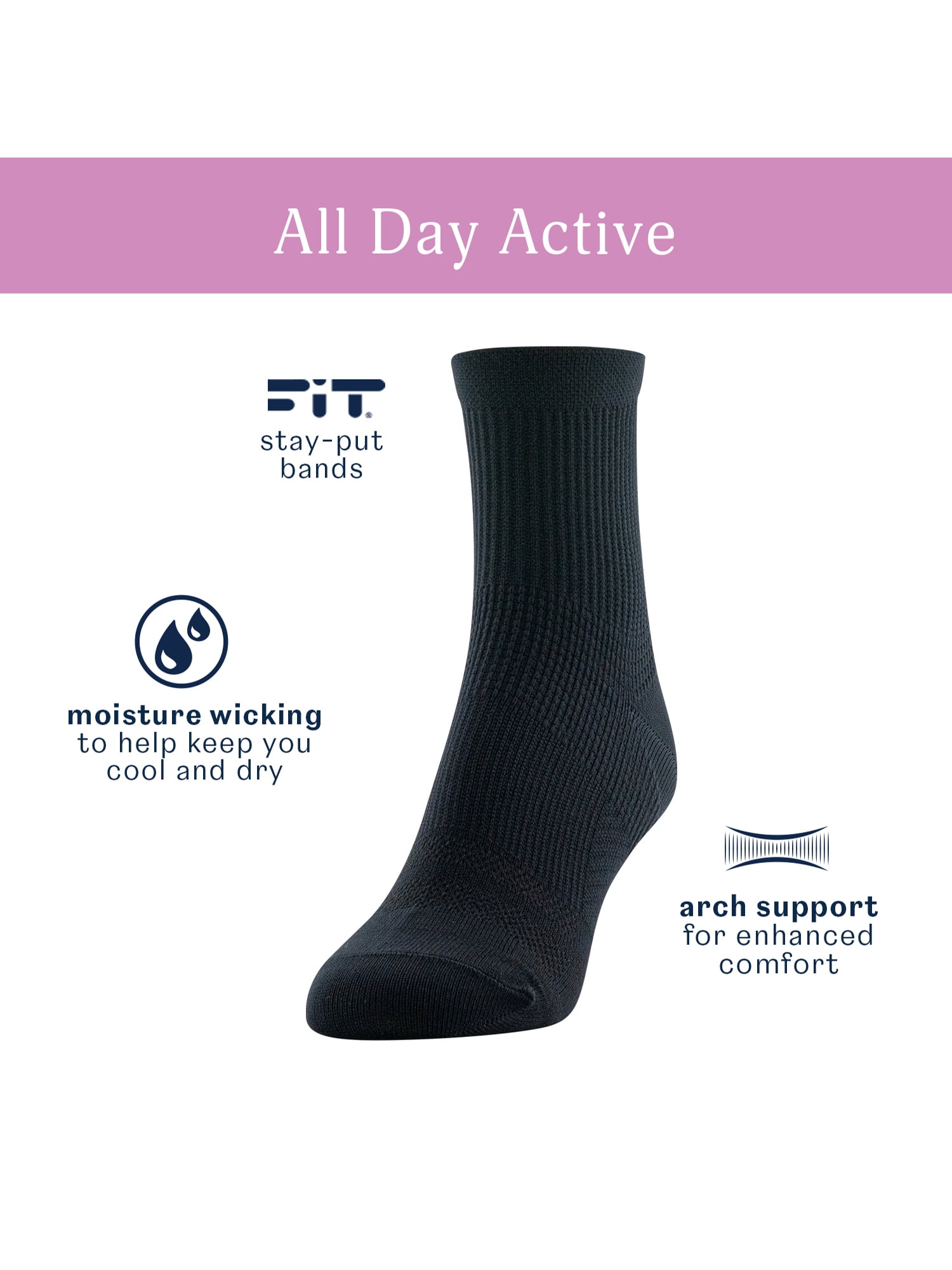 Peds Women's All Day Active Lightweight Nylon Ankle Socks, 6 Pairs