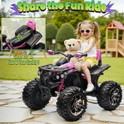 24 Volt ATV for Kids, Sunnyfree 4 Wheeler for Kids, 4WD Power Car Wheels with Remote, Bluetooth, Music, Spring Suspension, Pink