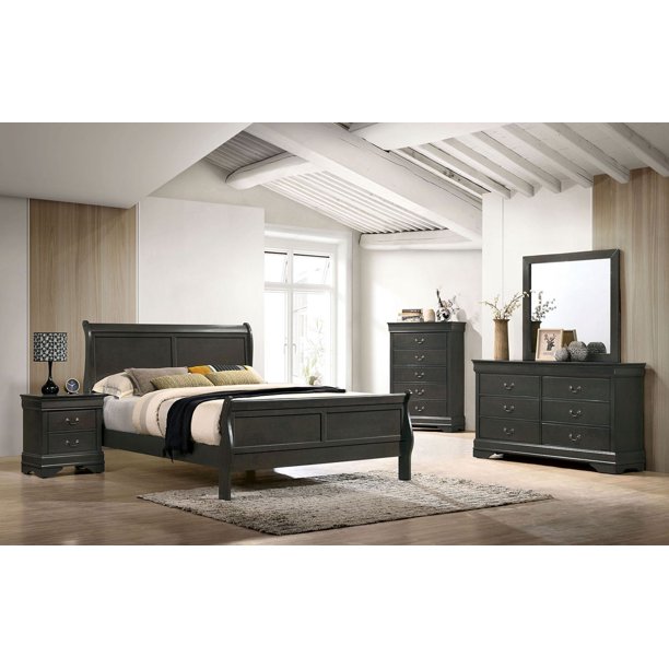 Master Bedroom Furniture Gray Color Solid wood Simple Transitional 6pc ...