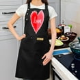 thumbnail image 2 of 2 Pack Adjustable Bib Apron with 2 Pockets - Black with Red Heart & ' Love ' in White Cursive Watercolor Design for Cooking & Chef Use, 2 of 5