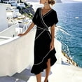 thumbnail image 5 of Oksale Elegant Dresses for Women Wedding Guest Asymmetrical Ruffle Hem V Neck Wrap Dress Cozy Batwing Sleeve Midi Vacation Summer Dresses for Holiday Black S, 5 of 8
