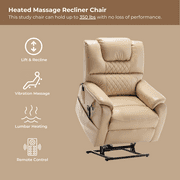 JUUXO Lay Flat Lift Recliner Sleeping Chair in 25 Seat Width, Large Power Lift Chair for Elderly, Extra Wide Heated Massage Chair 400 lbs
