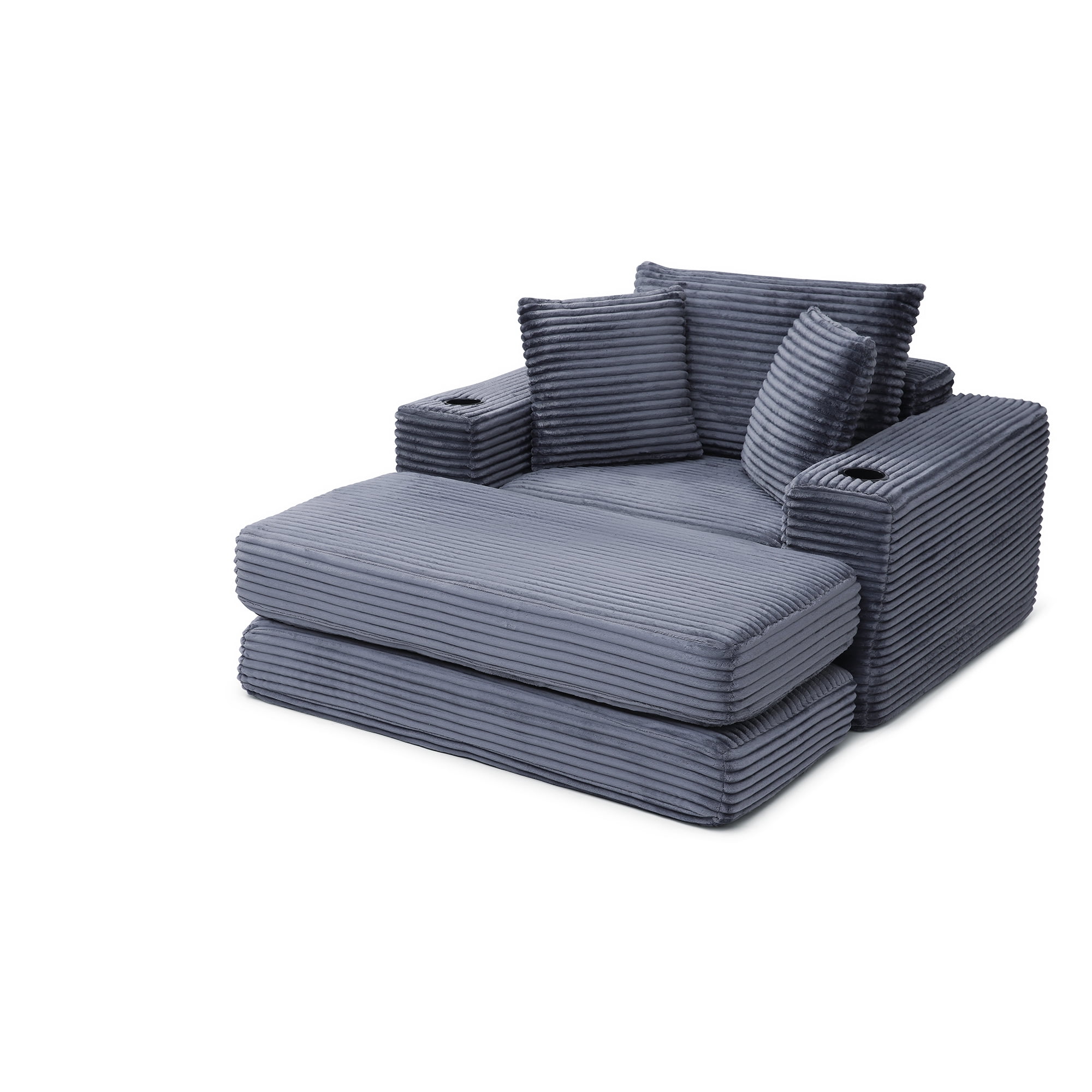 Miniyam 52" x 61" Complete Sleeper Set with Ottoman – Plush High-Density Foam, 3-in-1 Function (Bed, Lounge, Chair), Cup Holders (Grey)