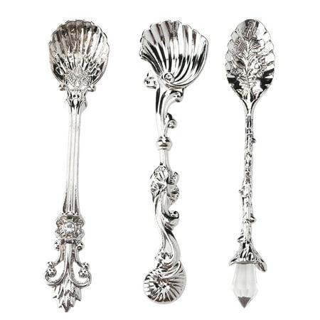 

Vintage Style Coffee Spoons Set 3 Pack Dessert Spoons Royal Style Metal Carved Teaspoons Ice Cream Zinc Alloy Spoon for Kitchen Dining Bar and Tea Parties