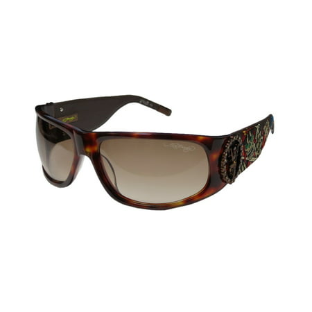 New Ed Hardy 044 Mens/Womens Wrap Full-Rim Gradient Tortoise Avant-garde Design Fancy Rhinestones Shades Sunnies Frame Gradient Brown Lenses 64-17-125 Rhinestones Sunglasses/Sun Glasses