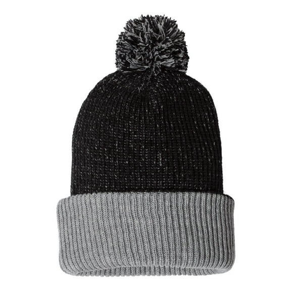 Knit Speckled Pom-Pom Beanie, Black / Gray