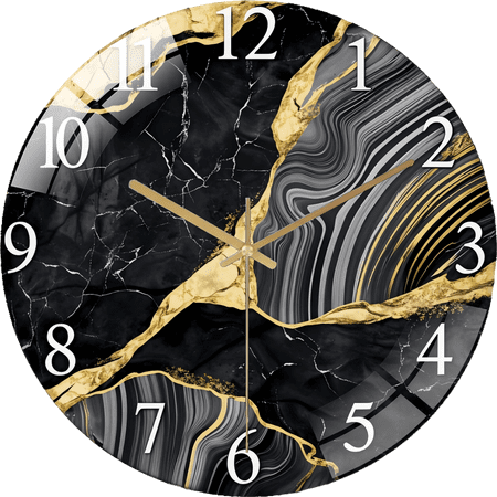 12 Inch Modern Tempered Glass Wall Clock, Marble Texture Pattern Design Wall Clock, Home Silent Clock Home Decoration (Battery Not Included), 30cm