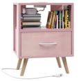 thumbnail image 3 of Mesa de noche Aenuert rosa con puertos USB y cajón, 3 of 9