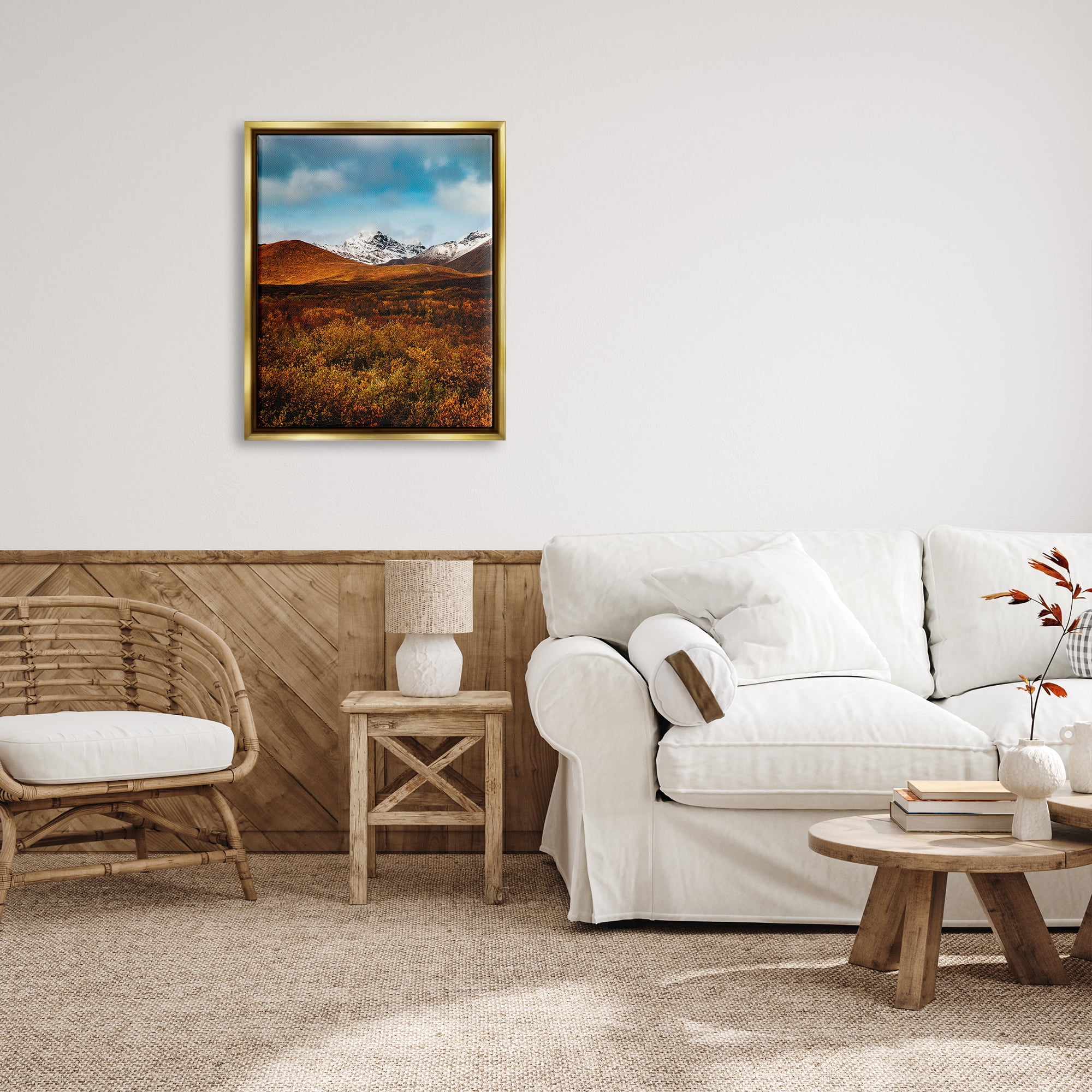 Stupell Industries Icy Mountain Landscape Landscape Photography Gold Floater Framed Canvas Art Print Wall Art, 25 x 31