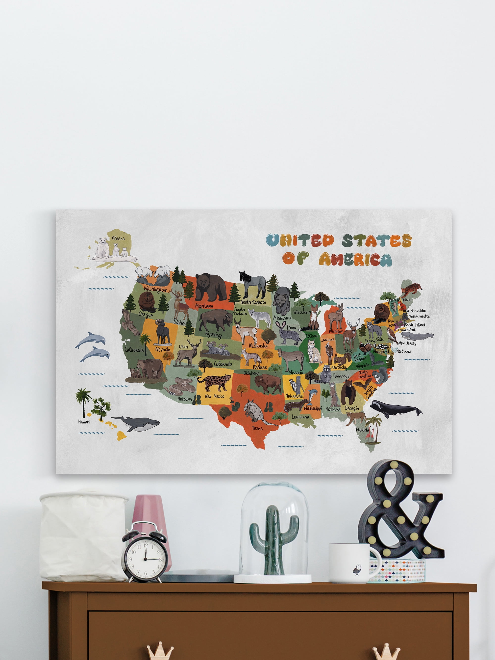 Marmont Hill America's Animal Map Canvas Wall Art