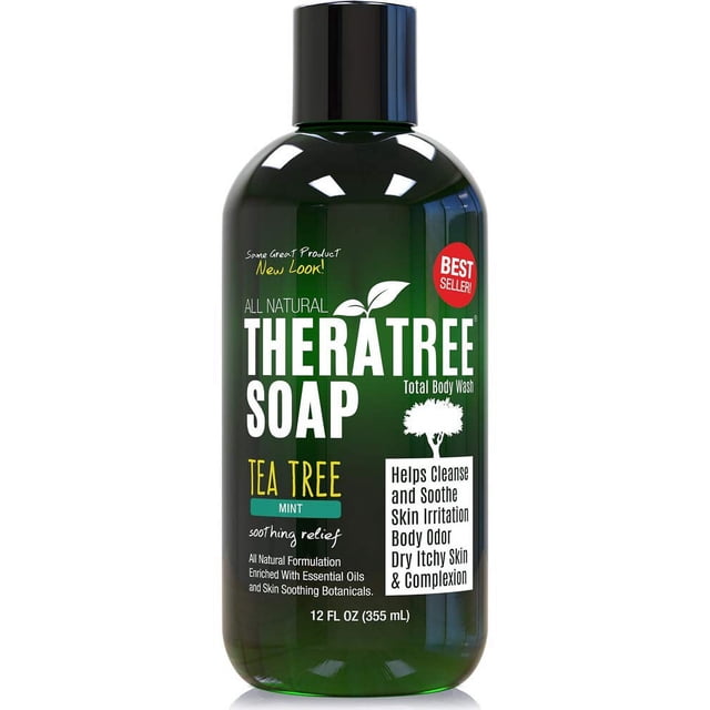 Oleavine TheraTree Jabón de aceite de árbol de té con aceite de neem - 12 oz - Ayuda a la irritación de la piel y el olor corporal y ayuda a restaurar la tez saludable para el cuerpo y la cara TheraTr