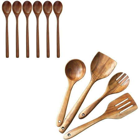 

Wooden Soup Spoons for Eating with Wood Utensils Set for Wooden Spoons Eating Mixing Stirring Long Handle Spoon