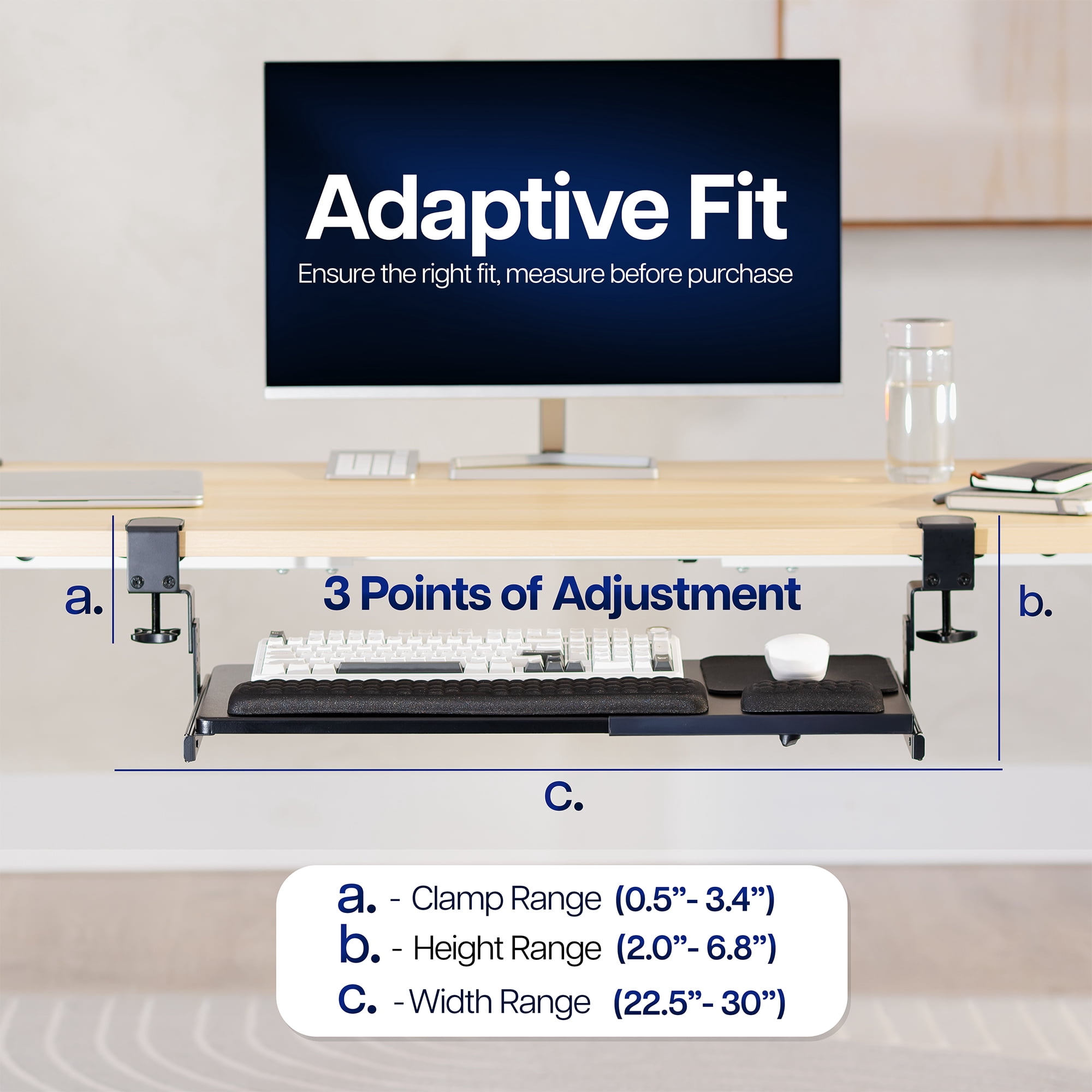 VIVO Black Clamp-on Height & Width Adjustable Keyboard Tray