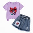 thumbnail image 4 of TOWED22 Girls Summer 2 Piece Outfits Short Sleeve Butterfly Print Tops and Denim Jean Skirt Sets Kids Tracksuits 3-7 Years(C,4-5 Y), 4 of 4