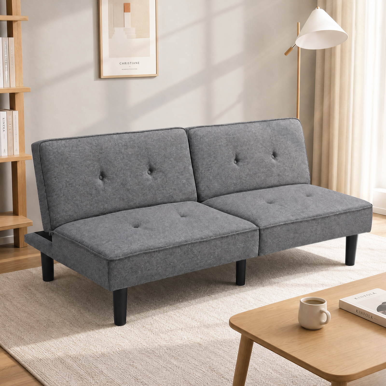 CloudRest Pro 67" Modern Convertible Futon Sofa Bed. Upholstered Futon Couch with 3 Adjustable Backrest Angles,Suitable for Apartment,Living Room,Gray