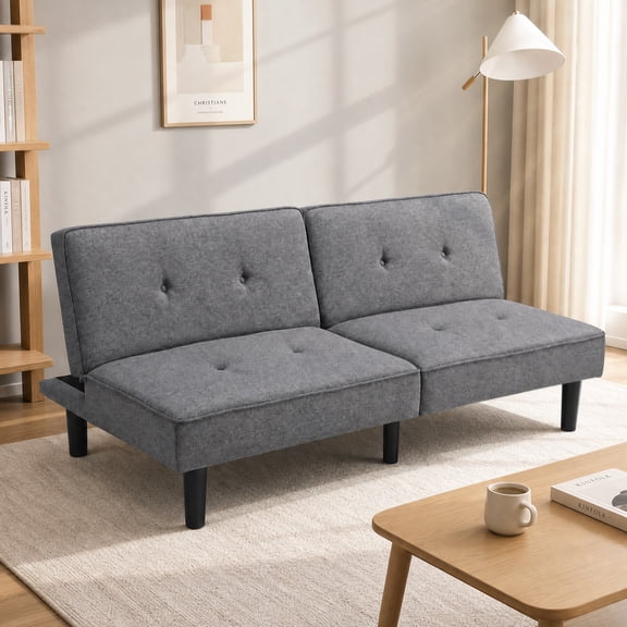CloudRest Pro 67" Modern Convertible Futon Sofa Bed. Upholstered Futon Couch with 3 Adjustable Backrest Angles,Suitable for Apartment,Living Room,Gray