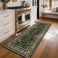 thumbnail image 3 of HIWEAVER Green/Black 2' x 6' Washable Distressed Floral Vintage Runner for Kitchen Indoor Throw Carpet Non-Slip Foldable Doormat for Hallway Farmhouse Dorm Home Decor, 3 of 6