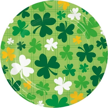 96 Count Bulk Pack Shamrock and Roll Paper 7" Dessert Plate, Shamrock Toss