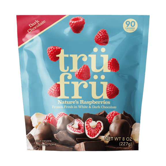 Tru Fru Frozen Raspberries in Dark & White Chocolate, 8oz