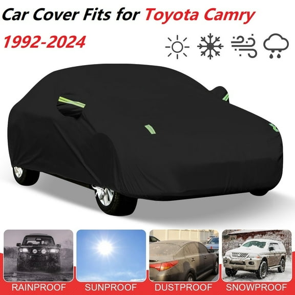 Full Car Cover Custom Fits for Toyota Camry 1992-2024, 210T Waterproof Anti-UV Windproof Dustproof All Weather Outdoor Indoor Protection with Reflective Strips, Black