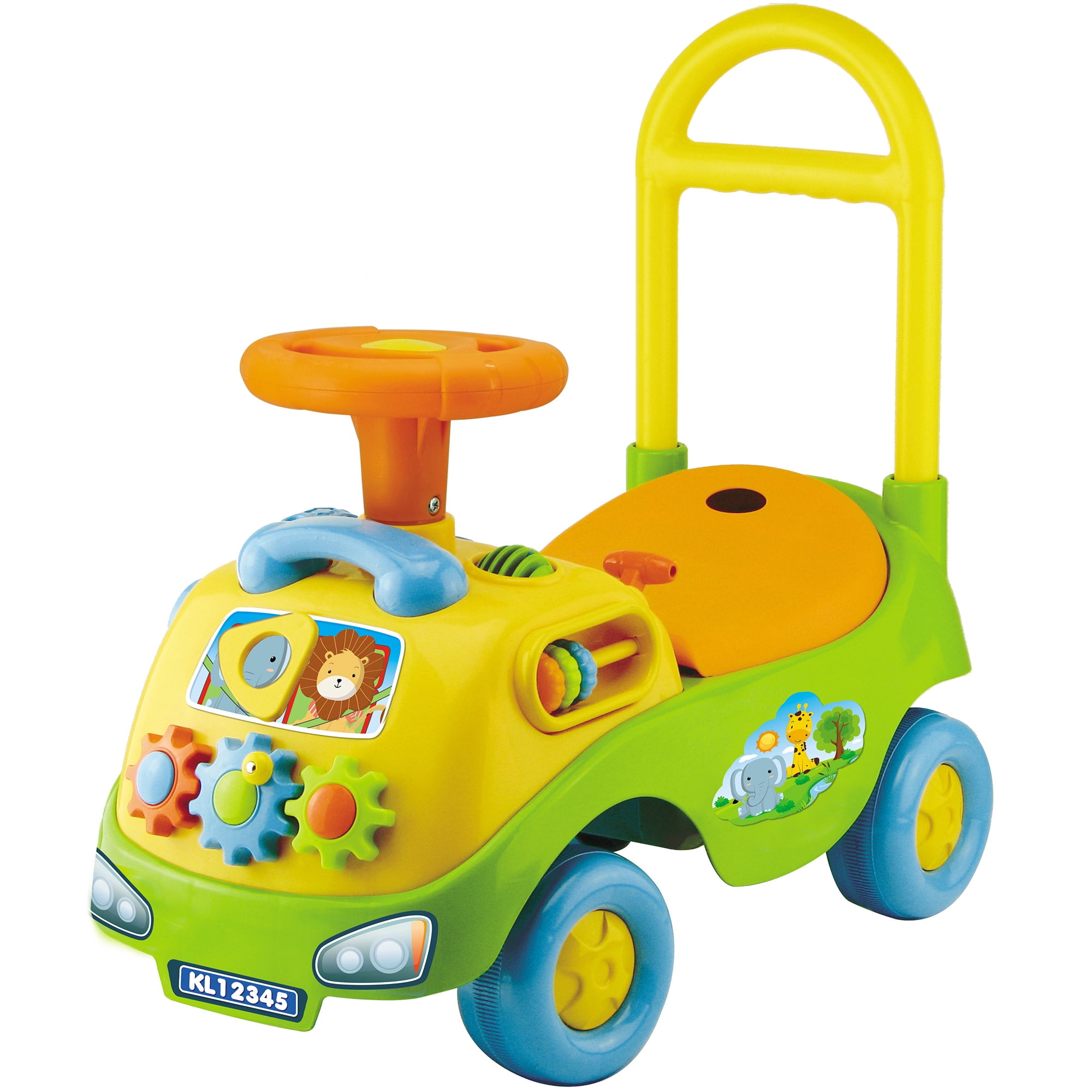 Kiddieland: My First Funtime Ride-On - Safari Animals - Lights & Sounds Foot-To-Floor Vehicle, Interactive Dashboard, Seat Storage, Toddlers 12-36mo