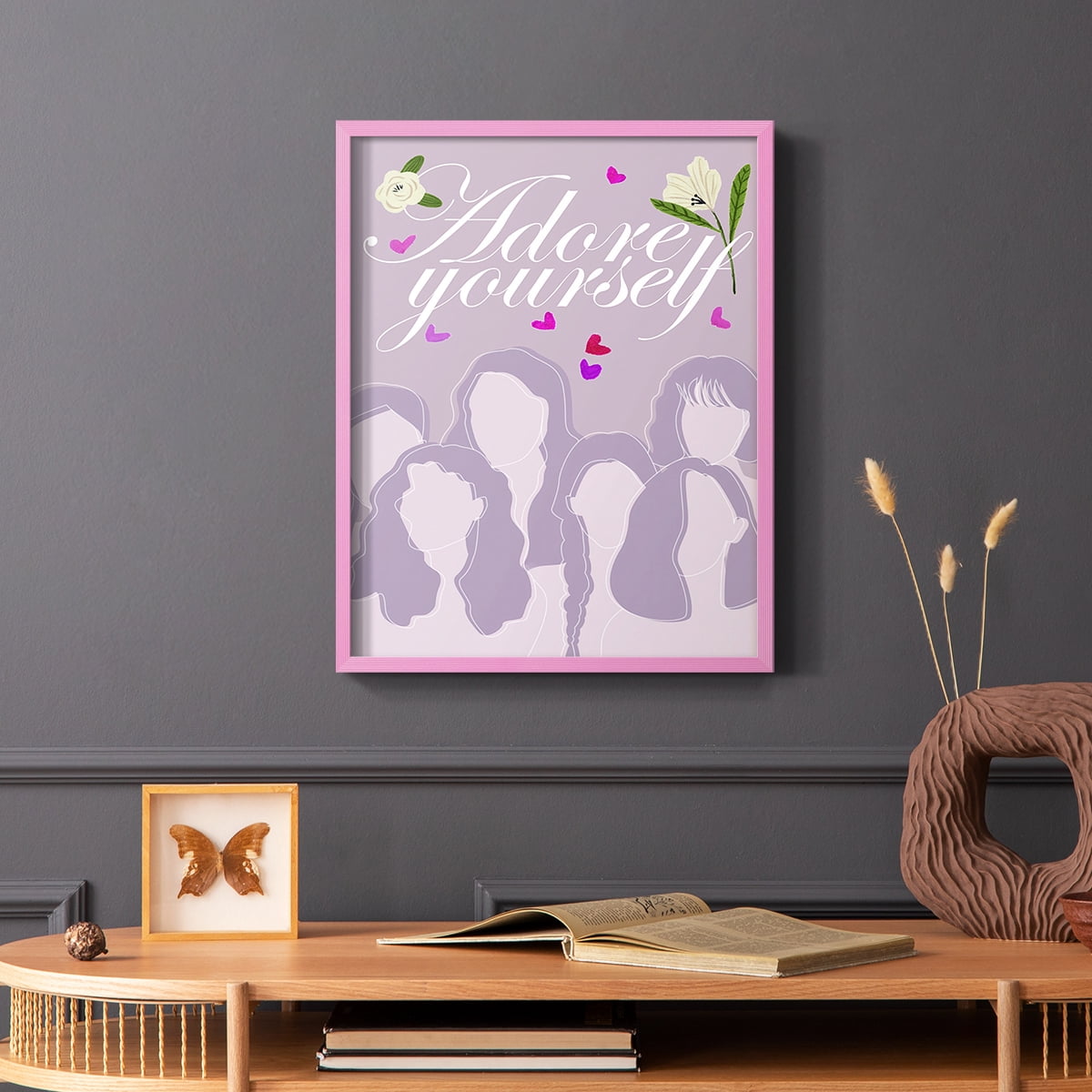Happy Galentine's Day Collection B Framed Print in Pink Solid Wood Framed Print No Nail Hanging