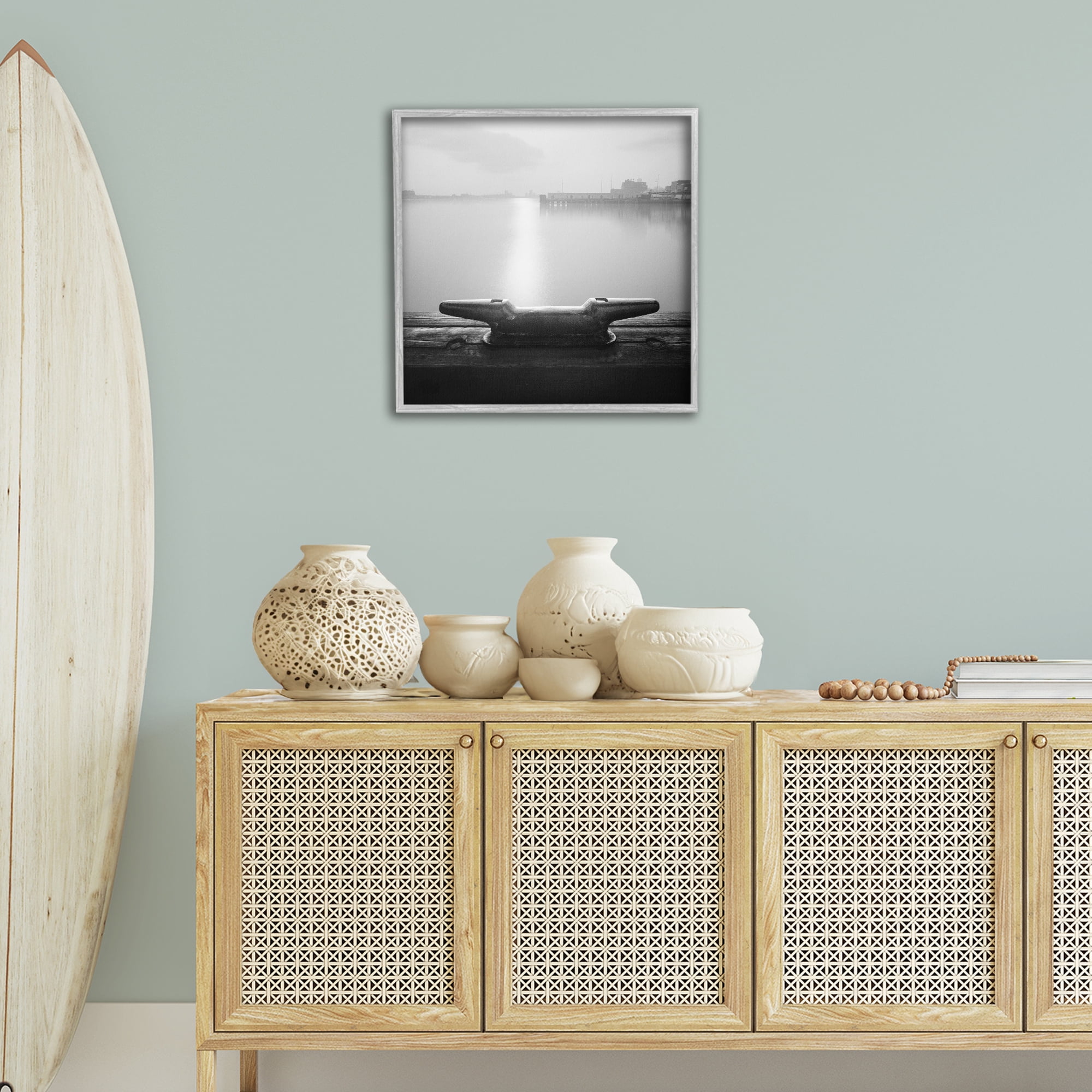 Stupell Industries Dockside Boat View Coastal Photography Gray Framed Art Print Wall Art, 24 x 24