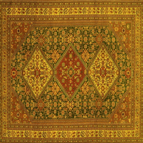 Ahgly Company Machine Washable Indoor Square Persian Yellow Traditional Area Rugs, 6' Square