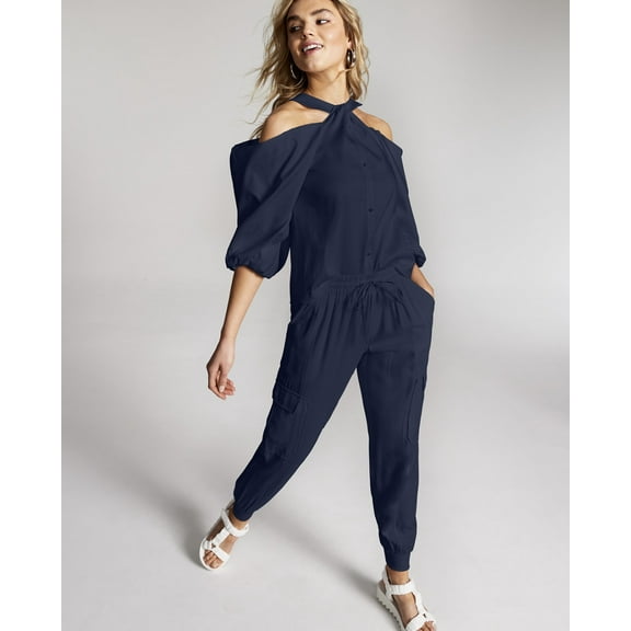 INC International Concepts Women's Pull-on Utility Jogger Pants Indigo Sea (Indigo Sea, PP)