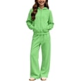 thumbnail image 5 of ITSAME Girls Fleece-Lined Outfit 2-Piece Full Zip Hoodie and Wide Leg Pants Fall Winter Warm Casual Set Size 5T, 5 of 9