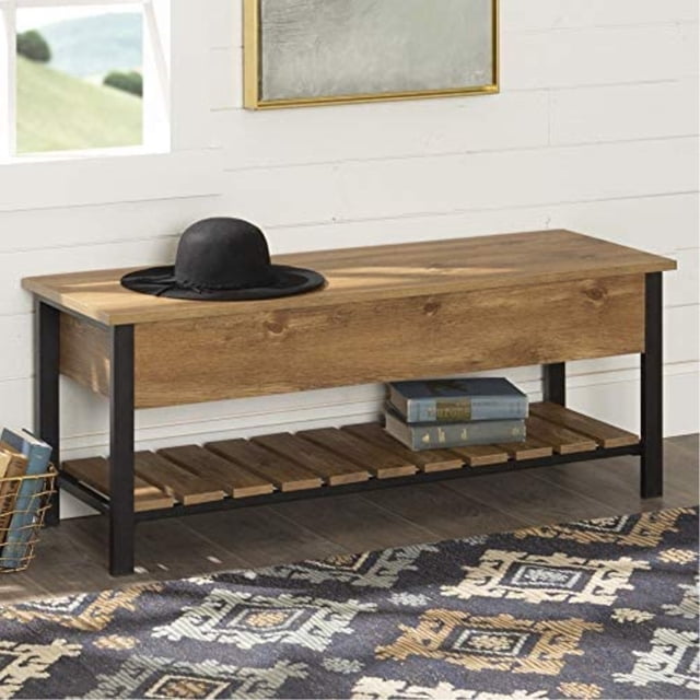 Walker Edison B48PCSBBW Park City Banc de Rangement Moderne de Style Ferme 48 Pouces - Barnwood